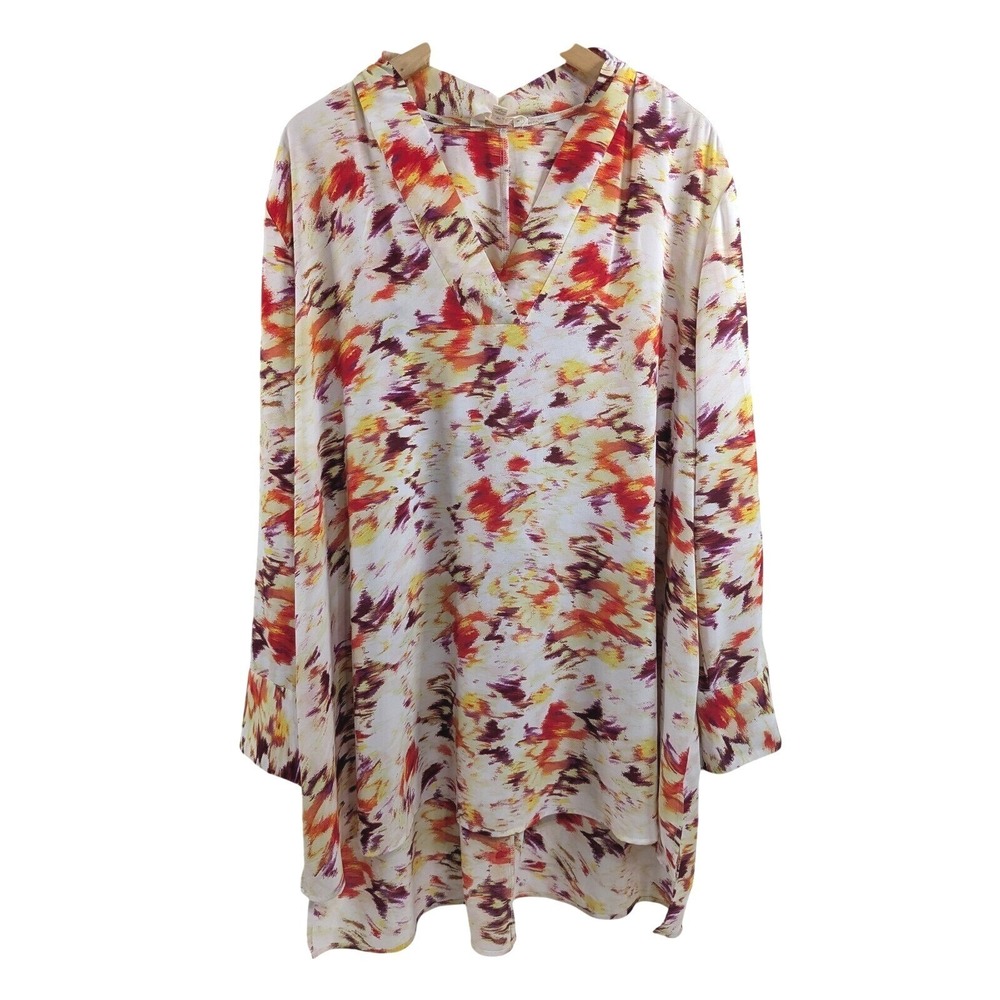 Terra & Sky Womens‎ Multicolor V Neck Long Sleeve Blouse Tunic 2X Artsy Bohemian
